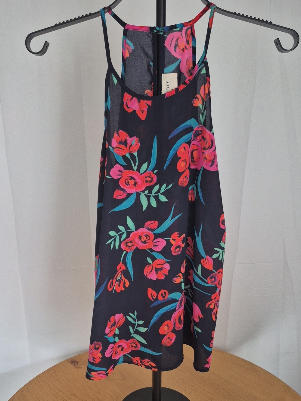 Everly Navy Top with Pink, Coral & Teal Floral Print